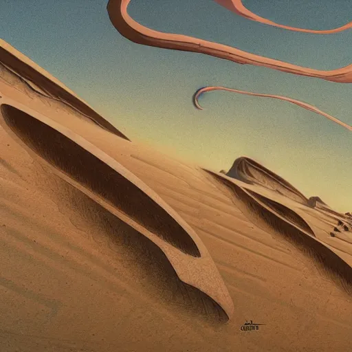 Prompt: Jodorowski's Dune landscapes, concept art, comic book, detailed, in the style of Moebius