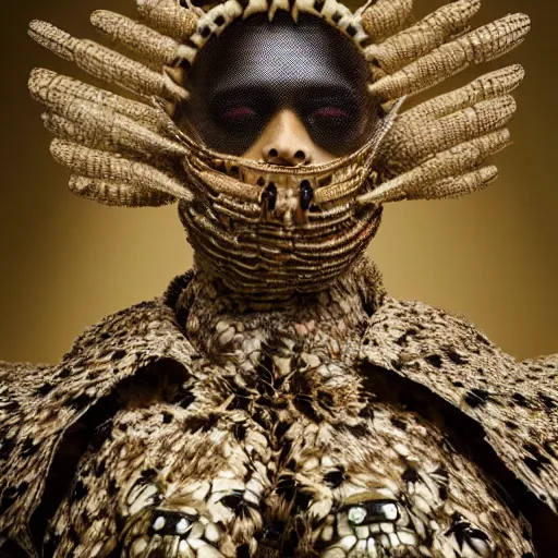 Image similar to a portrait of a beautiful young male wearing an alexander mcqueen armor made of insects , photographed by andrew thomas huang, artistic