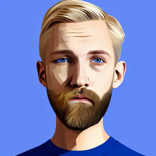 Prompt: A portrait of a british man, digital painting man with short blond hair and a short blond beard, blue eyes, pale skin, English heritage, digital art, cartoon, mid-shot, 8k