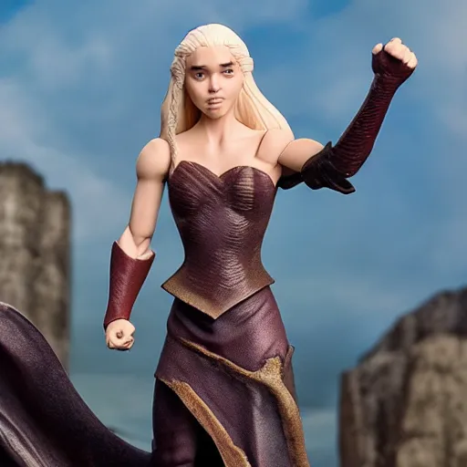 Image similar to daenerys targaryen as a vinyl action figure with no joint articulation with sharp planar edges over the form, product photo