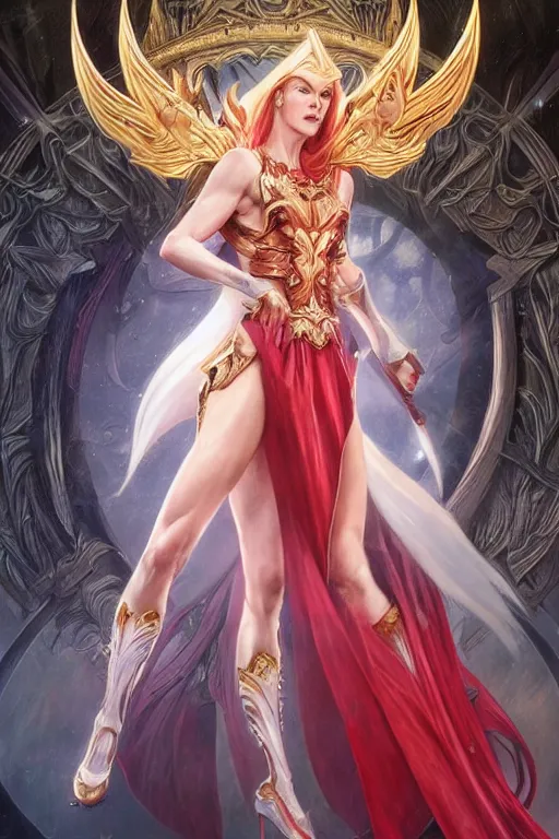 Prompt: ultra realistic illustration, nicole kidman dressed as she - ra the princess of power, sci - fi, fantasy, intricate, elegant, highly detailed, digital painting, artstation, concept art, smooth, sharp focus, illustration, art by artgerm and greg rutkowski and alphonse mucha