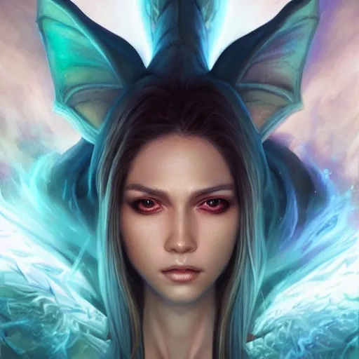 Image similar to photo of a beautiful female dragon, anthropomorphic, sharp focus, illustration, ultra real, masterpiece, glowing holy aura by magali villeneuve and stanley artgerm lau, wlop,