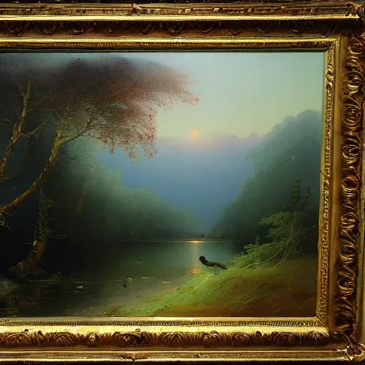 Image similar to aivazovsky's painting. forest landscape. oil on canvas, a masterpiece in the style of aivazovsky.