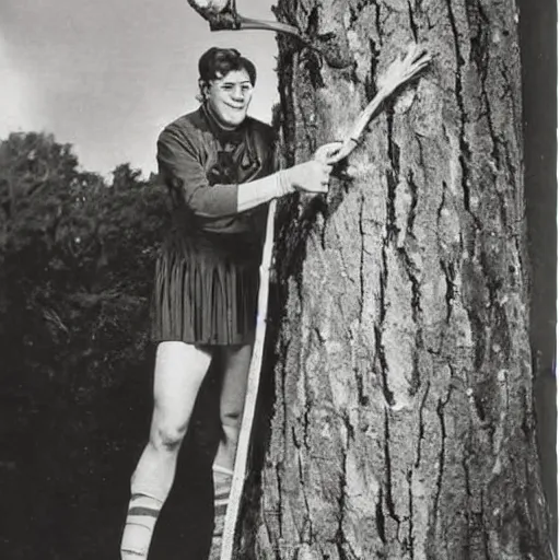 Image similar to A vintage photograph of a real fantasy giant holding a tree as a mace W- 768