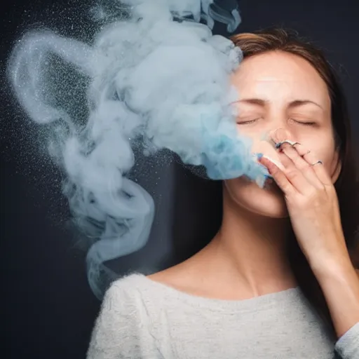 Prompt: photo portrait of a woman turning into half smoke and vapors