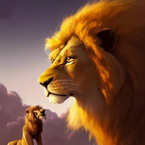 Prompt: portrait of lion king / doc brown!!!, disney animation, sharp, illustration, sharp, fanart, anime key art by greg rutkowski, bloom, dramatic lighting sharp focus, cinematic, artbook, smooth, centered