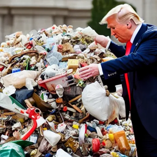 Image similar to donald trump shoving a literal ton of garbage into his stupid fat mouth