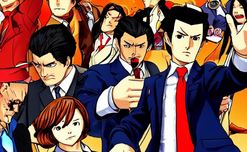 Image similar to phoenix wright ace attorney filmed by quentin tarantino