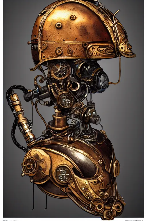 Image similar to steampunk helmet fantasy art mask robot ninja stylized digital illustration sharp focus, elegant intricate digital painting artstation concept art global illumination ray tracing advanced technology chaykin howard and campionpascale and cooke darwyn and davis jack