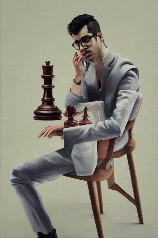 a painting of anish giri pondering over a chess board,, Stable Diffusion