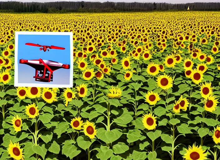 Image similar to Communist Propaganda Poster of a Bayraktar TB2 drone in a sunflower field.