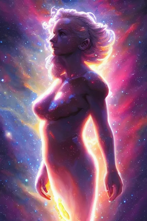 Prompt: beautiful oil painting with high detail of a wise Space ent made of stars and plasma; art direction by James Cameron ;by artgerm; wayne reynolds art station; cinematic quality character render; low angle; ultra high quality model; production quality cinema model;