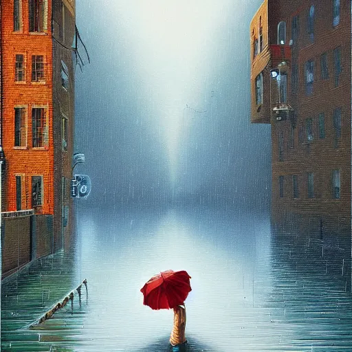 Prompt: masterpiece, darling wash off in the rain, river of complaints seams stitches scars remain, scrape off, by jeffrey smith, rhads, digital art, highly detailed, artstation