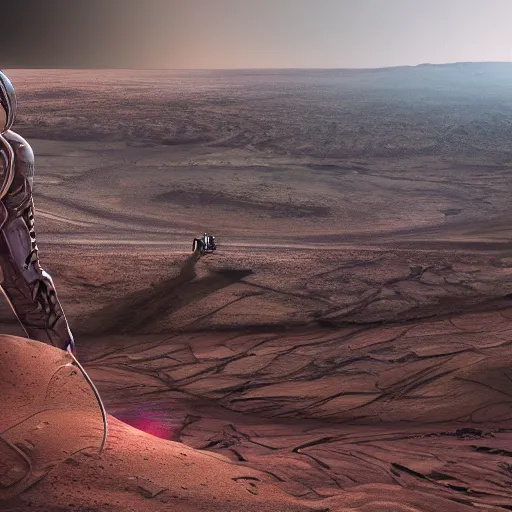 Image similar to elon musk in mars, digital art, trending on artstation, highly detailed