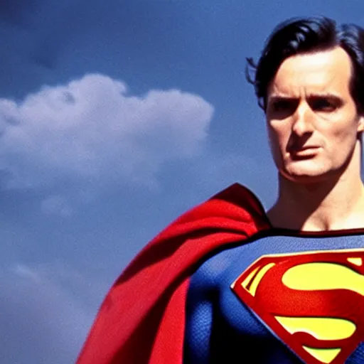 Image similar to Richard Dawkins as superman, movie still, 4K, high quality