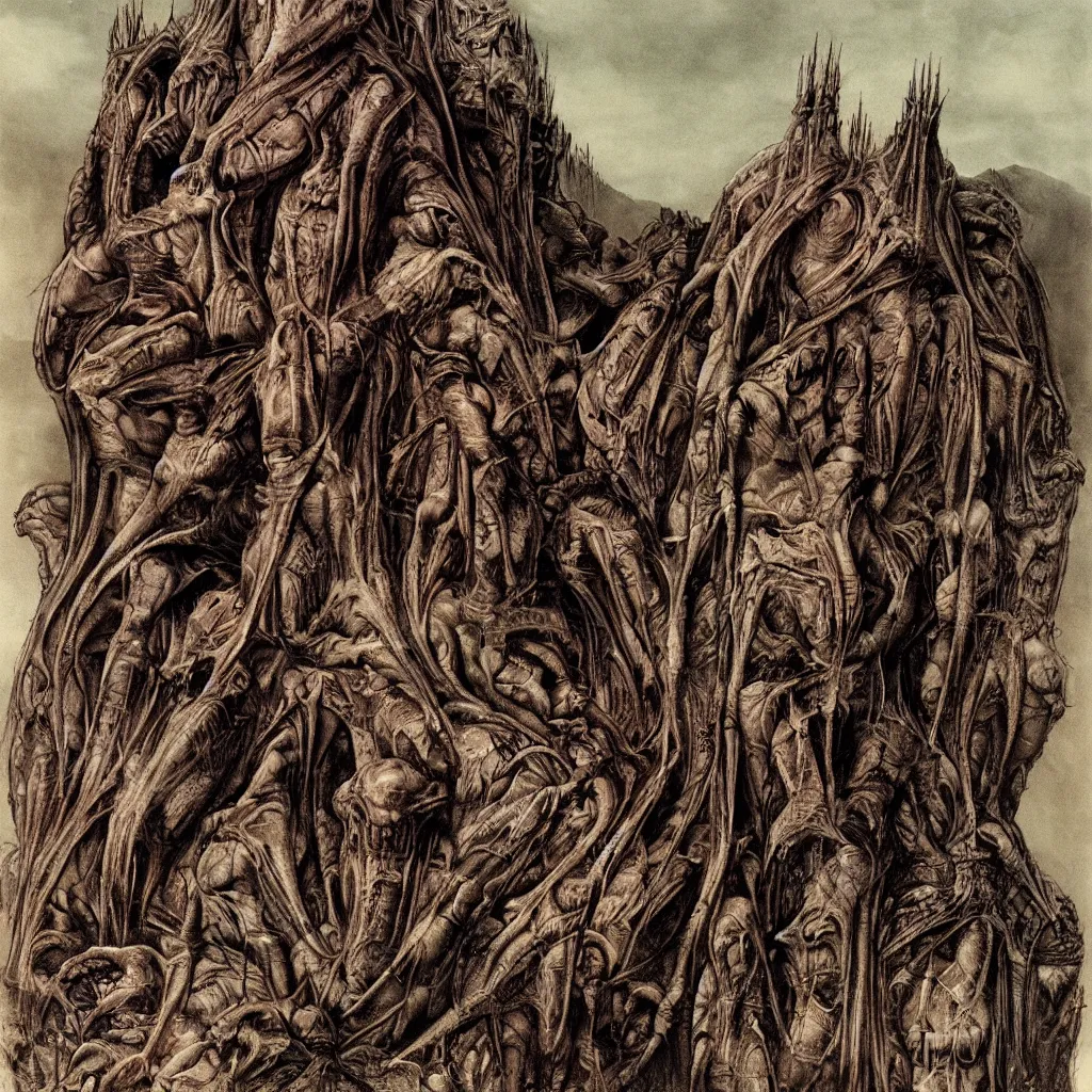 Image similar to A mountain of flesh by H R Giger