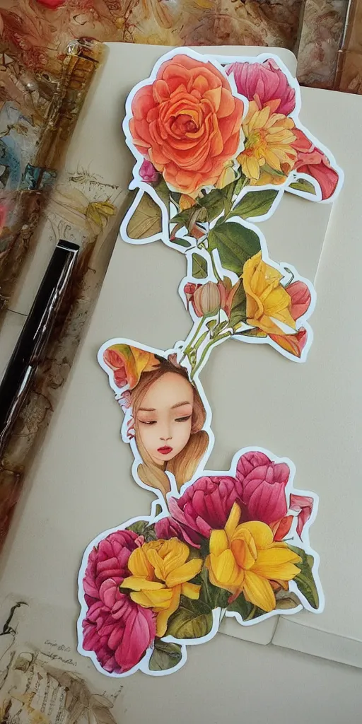 Image similar to beautiful flower, by tran nguyen, warm colors, cozy, sticker sheet, planner stickers