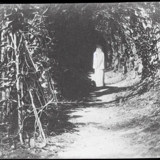 Image similar to a creepy woman in the distance, in a liminal space, early 1 9 0 0 s photo