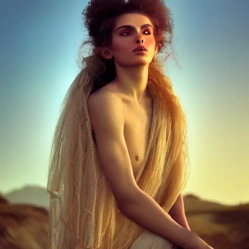 Image similar to photographic portrait of a stunningly beautiful gypsy female in soft dreamy light at sunset, contemporary fashion shoot, by edward robert hughes, annie leibovitz and steve mccurry, david lazar, jimmy nelsson, breathtaking, 8 k resolution, extremely detailed, beautiful, establishing shot, artistic, hyperrealistic, beautiful face, octane render