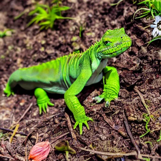 Image similar to reptile with flower bulb growing on its back