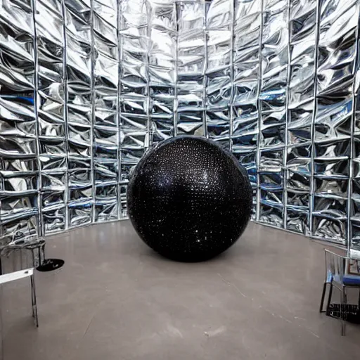 Prompt: a giant metallic obsidian cubic art installation constructed in the middle of an elegant sci - fi metropolis