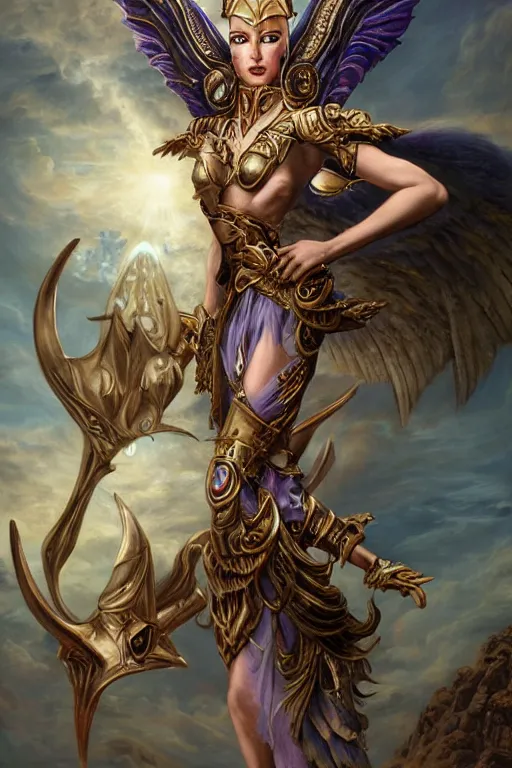 Image similar to Mystical Valkyrie, Portrait of a beautiful female Atlantean Anubis Alien Warrior, Regal, Realistic, Refined, Detailed Digital Art, François Boucher, Oil Painting, Michael Cheval, Esao Andrews, Art Frahm, Steampunk, Walt Disney (1937), frank frazetta, dynamic lighting, daily deviation, very very very very very beautiful, Highly Detailed, Cinematic Lighting, Unreal Engine, 8k, HD