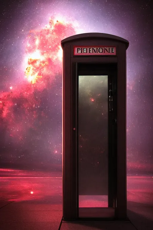 Prompt: The phonebooth at the edge of the universe, dramatic lighting, cinematic, establishing shot, extremely high detail, foto realistic, cinematic lighting, post processed, concept art, high details, cinematic, 8k resolution, beautiful detailed, photorealistic, digital painting, artstation, concept art, smooth, sharp focus, artstation trending, octane render, unreal engine