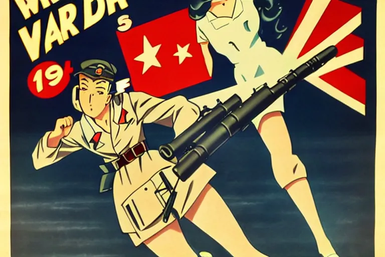 Prompt: 1940s, war, anime, poster