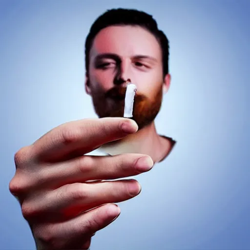 Image similar to cigarette in fingers, hyper realistic