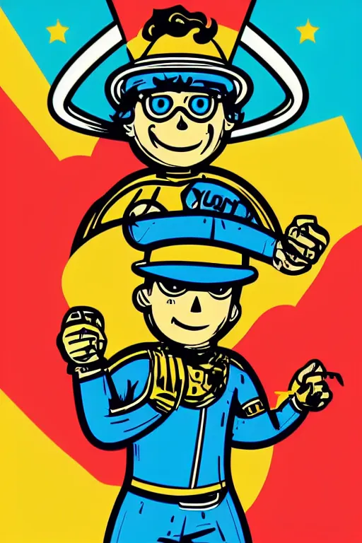 Image similar to fallout 7 6 retro futurist illustration art by butcher billy, sticker, colorful, illustration, highly detailed, simple, smooth and clean vector curves, no jagged lines, vector art, smooth andy warhol style