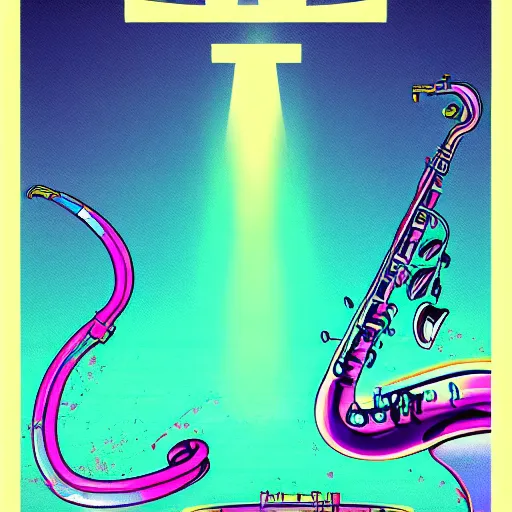 Image similar to saxophone, epic retrowave art, trending on art station