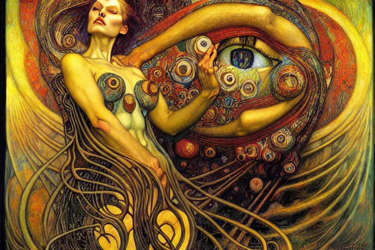 Image similar to Divine Chaos Engine by Karol Bak, Jean Delville, William Blake, Gustav Klimt, and Vincent Van Gogh, symbolist, visionary