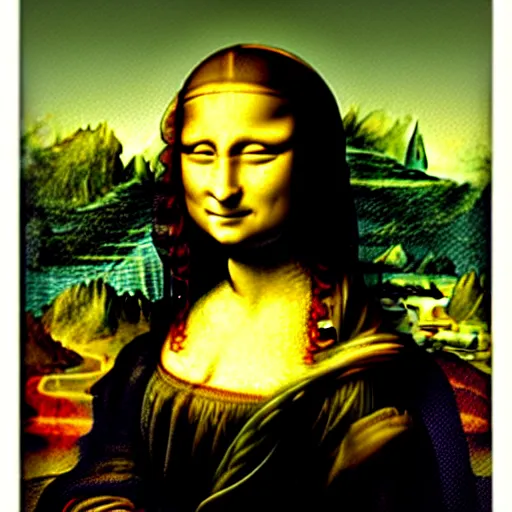 Prompt: Mona Lisa question if she is real or if she is a painting, Mona Lisa painting,