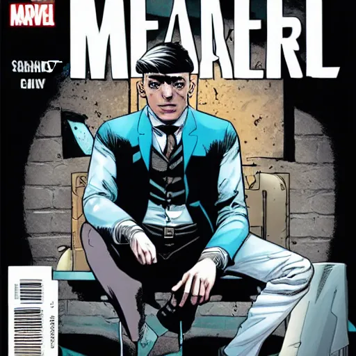 Prompt: thomas shelby as a superhero marvel comics cover