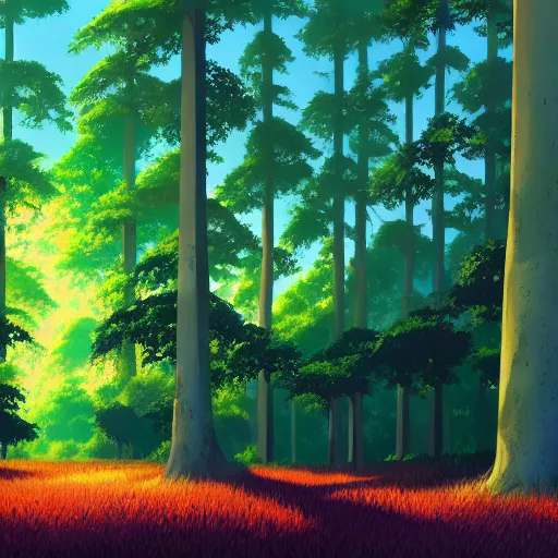 Prompt: forest lanscape panorama by makoto shinkai in pixar style gouache