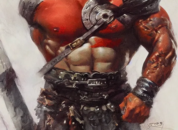 Image similar to a highly detailed beautiful portrait of dwayne johnson as kratos, by gregory manchess, james gurney, james jean