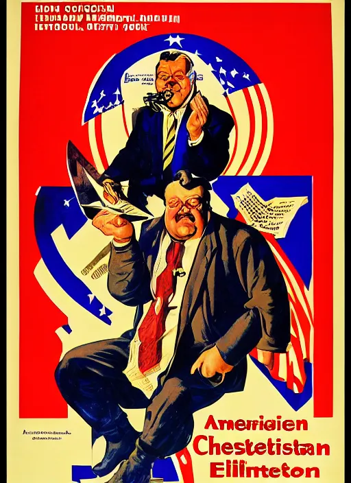 Image similar to american propaganda poster. gk chesterton. portrait by jean giraud and anton otto fischer and john philip falter and will eisner and gil elvgren