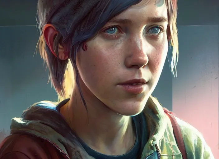 Image similar to highly detailed portrait of chloe price, in the last of us, stephen bliss, 8 k, unreal engine, fantasy art by greg rutkowski, loish, rhads, ferdinand knab, makoto shinkai and lois van baarle, ilya kuvshinov, rossdraws, tom bagshaw, global illumination, radiant light, detailed and intricate environment