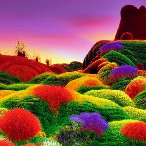 Image similar to ! dream a beautiful landscape with incredible flora by dr. seuss