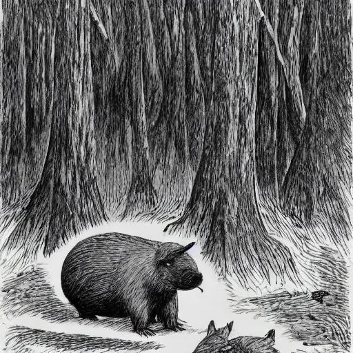 Prompt: capybara, style of kentaro miura, in a spooky forest