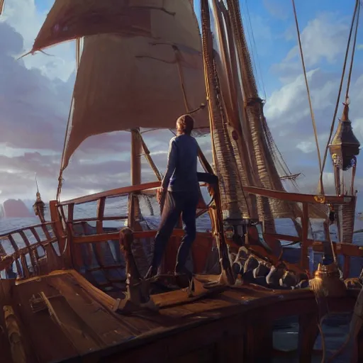 Image similar to bill gates on a pirate ship, highly detailed vfx portrait, unreal engine, greg rutkowski, loish, rhads, caspar david friedrich, makoto shinkai and lois van baarle, ilya kuvshinov, rossdraws, elegent, tom bagshaw, alphonse mucha, global illumination, detailed and intricate environment.