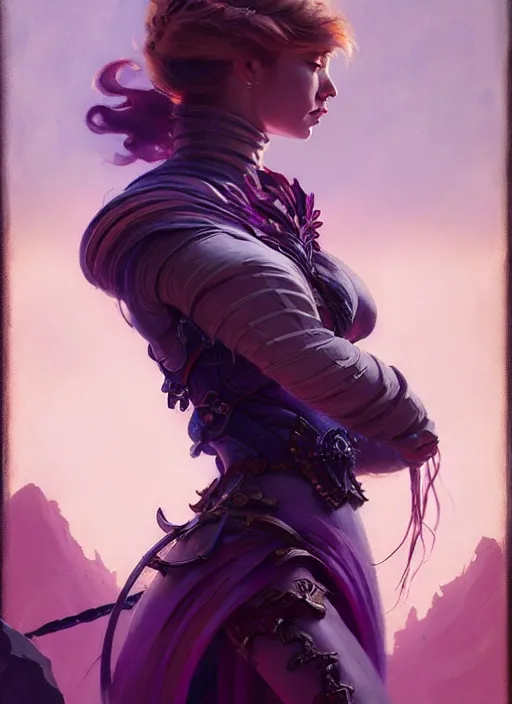 Image similar to side portrait, imogen poots, paladin, fantasy, gloomhaven, luminescent, organic painting, matte painting, bold shapes, hard edges, gaudy colors, by greg manchess, huang guangjian, gil elvgren, greg rutkowski, jesper ejsing, magali villeneuve, jeremy lipkin, michael garmash, artgerm