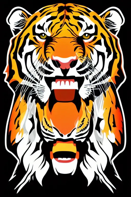 Image similar to A portrait of a tiger as evil warlord general, sticker, Anthropomorphized, portrait, highly detailed, colorful, illustration, smooth and clean vector curves, no jagged lines, vector art, smooth