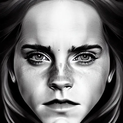 Prompt: Very funny Emma Watson looking like an old monkey, colorful painting on grey scale face, powerful , magic, thunders, dramatic lighting, intricate, wild, highly detailed, digital painting, artstation, concept art, smooth, sharp focus, illustration, art by artgerm and greg rutkowski and alphonse mucha, footage