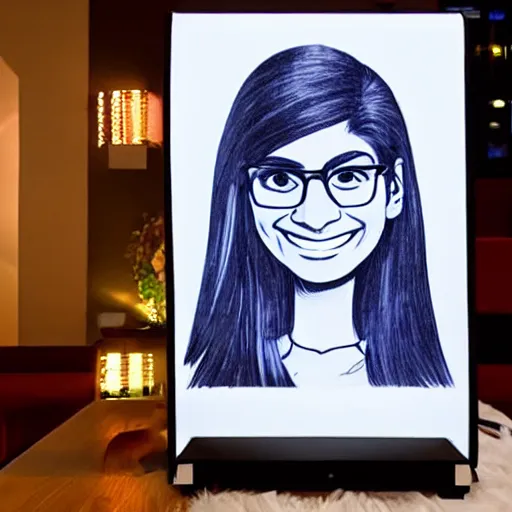 Image similar to a cartoon caricature of mia khalifa, ambient lighting, highly detailed
