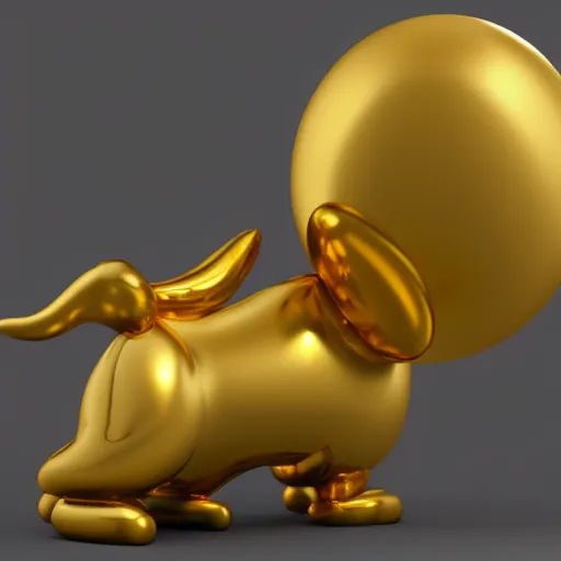 Image similar to 3D render of a Gold balloon dog, white background, art by artgerm