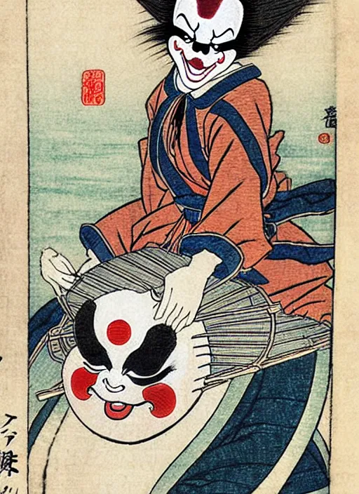 Prompt: pennywise as a yokai illustrated by kawanabe kyosai and toriyama sekien