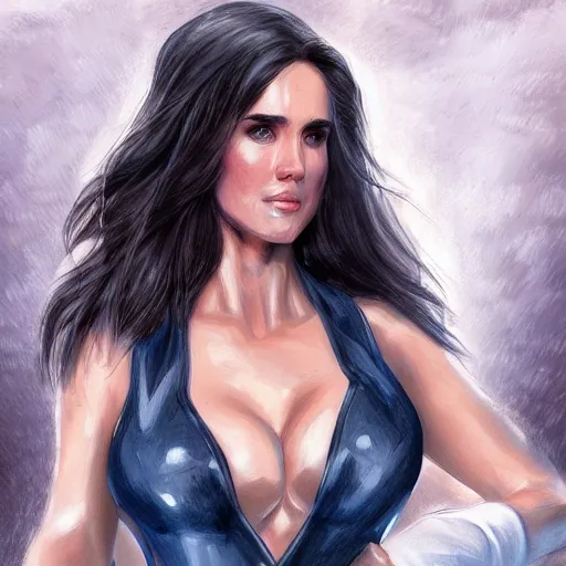 Prompt: portrait of a hot Jennifer Connelly generous cleavage fantasy highly detailed digital art artstation smooth sharp focus illustration art by Peter Tang and artgem