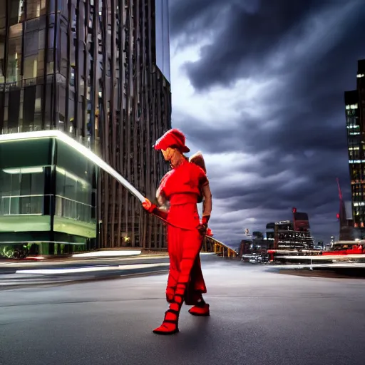 Image similar to michelangelo woman carrying torch at cnn headquarters with stormy lighting and clouds in the background 4 k hdr