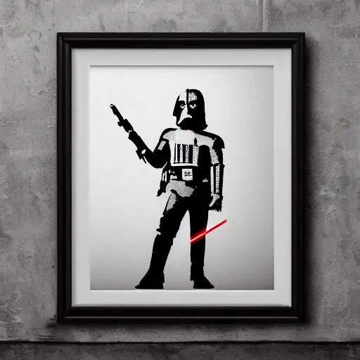 Prompt: poster film star wars in banksy style